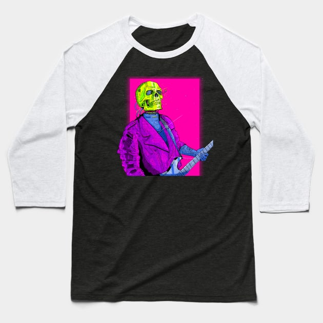 Cyberpunk Rockstar Skull Baseball T-Shirt by TOKEBI